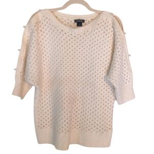 Lauren Michelle Sweater Women's Size Small Cream Button Open Sleeves Fuzzy